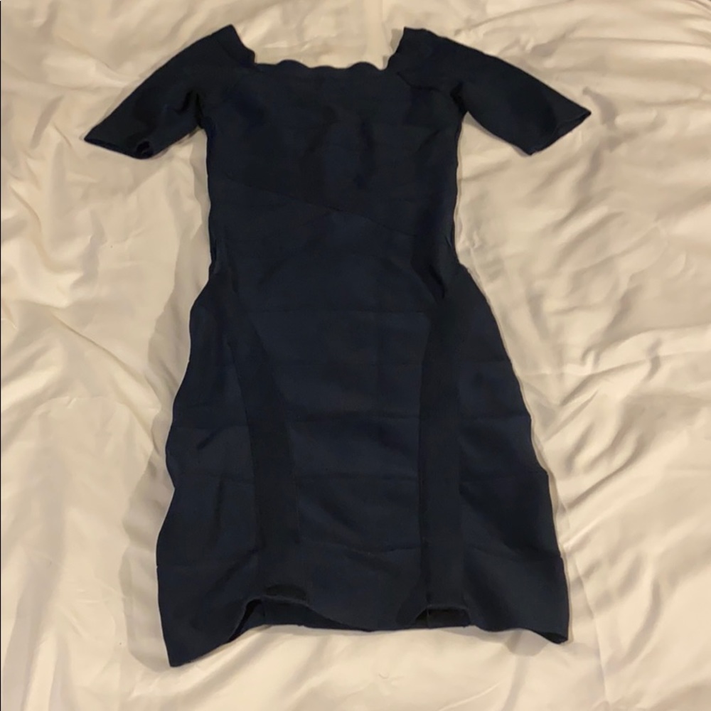 Navy BEBE bondage dress